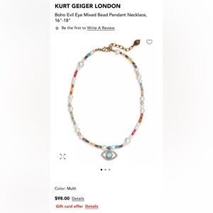 NWOT Kurt Geiger Multi-Color Pearl Beaded Evil Eye Necklace